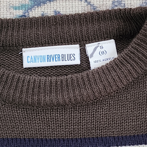 Canyon River Blues Boys Knit Navy/Green Pullover Sweater Winter Fall, sz SM (8) - Picture 2 of 12